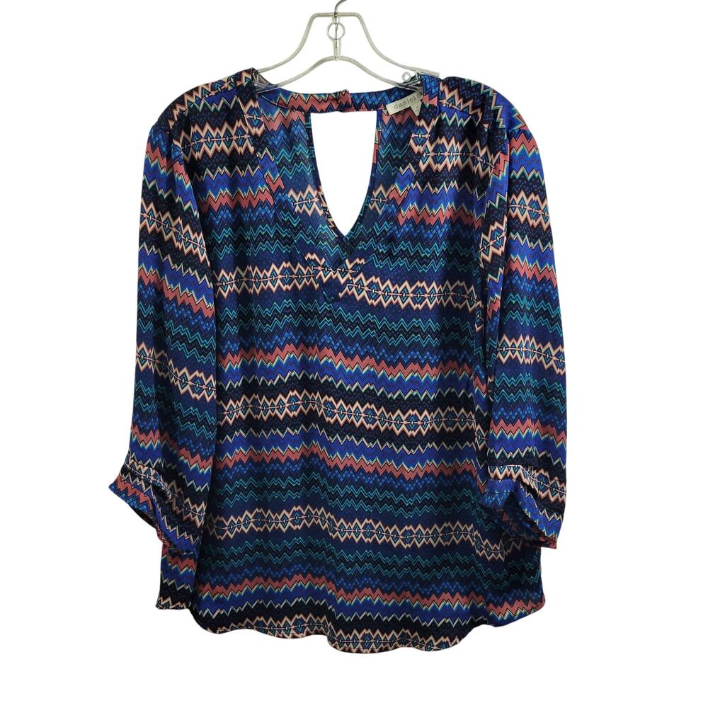 Daniel Raiin Women's Geometric Pull Over 1/4 Sleeve Blouse Size XL 12223-0541